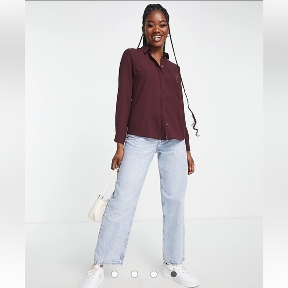 NWT New Look button through shirt- Burgundy Sold at ASOS - Picture 4 of 8